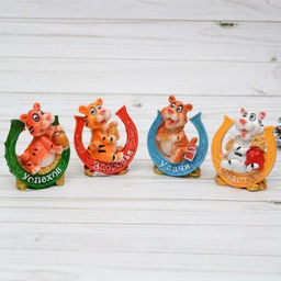 Цена за 4 шт. Фигурка Тигр с подковой и пожеланием 7х6 см цветная / 21341-1 /уп 4/288/АКЦИЯ - Галеонтрейд фото 2