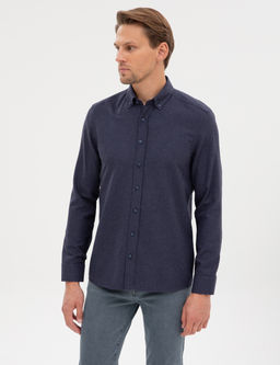 Lacivert Flanel Dokulu Slim Fit Uzun Kollu G_mlek