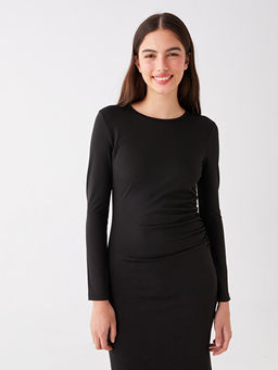 Bisiklet Yaka D?z Uzun Kollu Elbise