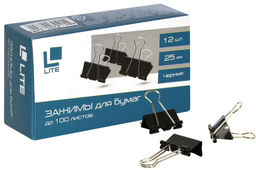 Цена за 10 шт. Зажим для бумаг LITE 25 мм черный, металл, 1 шт