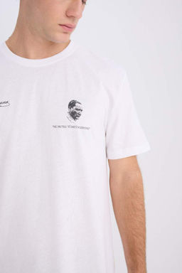 Футболка стандартного кроя с круглым вырезом и короткими рукавами с принтом - Defacto фото 5