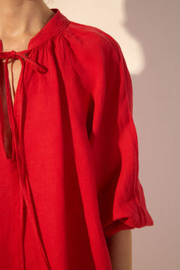 TRENDYOLMILLA K?rm?z? %100 Keten Hakim Yaka Gomlek TWOSS25GO00134 фото 3