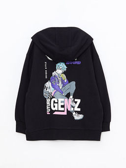 Kap??onlu Bask?l? Uzun Kollu Erkek ?ocuk Fermuarl? Sweatshirt - Waikiki фото 2