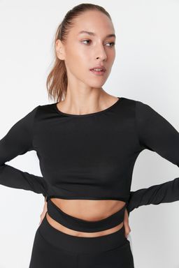 Siyah Crop Pencere/Cut Out ve Bas Parmak Delik Detayl? Orme Spor Ust/Bluz TWOAW21BZ0156