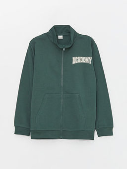 Dik Yaka Bask?l? Uzun Kollu Erkek ?ocuk Fermuarl? Sweatshirt