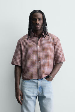 CAMISA CROPPED FIT CUADROS / Rojo oscuro - Zara фото 2