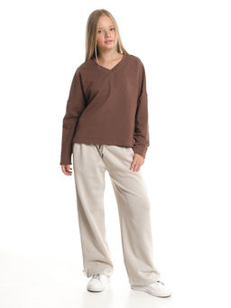 Свитшот для девочки однотонный 22-7699 шоколад - Mini maxi фото 4