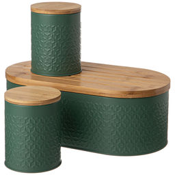 ХЛЕБНИЦА AGNESS 33,8Х18Х12СМ С 2-МЯ БАНКАМИ Д/СЫП. ПРОД. D10СМ, H11СМ, GREEN  фото 3