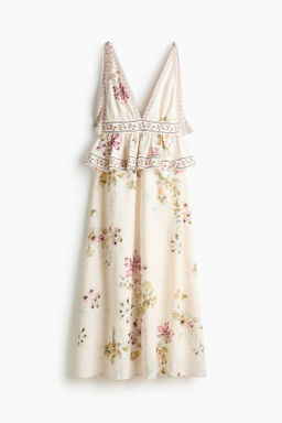 Vestido en mezcla de lino con tirantes de lazo