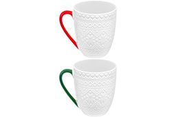 Набор 2 кружек 410 мл 12*9*11 см Праздничный орнамент, с цветной ручкой, фарфор - Elan gallery фото 6