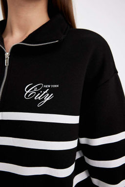 Толстый повседневный свитшот в полоску с половиной молнии обычного кроя - Defacto фото 6