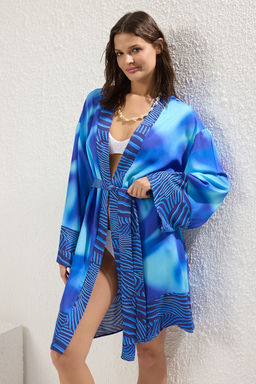 Batik Desenli Maxi Dokuma Desen Bloklu Plaj Kimono&Kaftan TBESS25KM00009 - Trendyolmilla фото 2