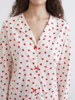 G?mlek Yaka Bask?l? Hamile Pijama Tak?m?