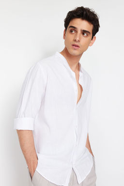TRENDYOL MAN Beyaz Regular Fit Hakim Yaka Nak?s Detayl? %100 Pamuklu Gomlek TMNSS24GO00009 - Trendyolmilla фото 8