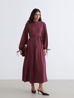 Dik Yaka Modal Kar???ml? Belden Oturtmal? Elbise