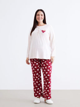 Bisiklet Yaka Bask?l? Hamile Pijama Tak?m?