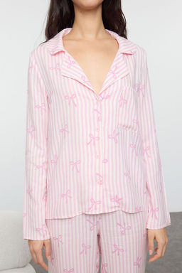 Trendyolmilla Ac?k Pembe Kurdele/Fiyonklu Viskon Dokuma Pijama Tak?m? THMAW21PT0936 фото 20