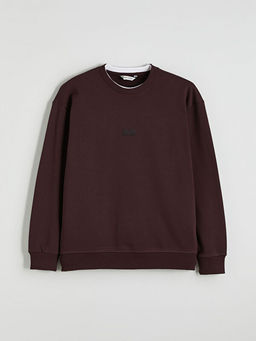 Bisiklet Yaka Bask?l? Erkek Kal?n Sweatshirt