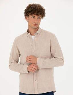 Рубашка Pierre Cardin Regular Fit бежевая с длинным рукавом