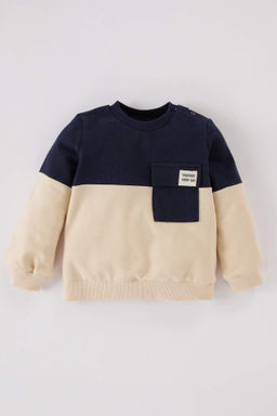 Erkek Bebek Bisiklet Yaka Renk Bloklu Ici Yumusak Tuylu Sweatshirt - Defacto фото 3