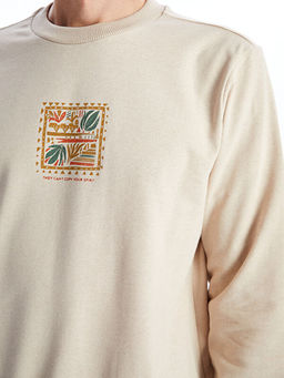 Bisiklet Yaka Bask?l? Erkek Kal?n Sweatshirt