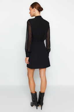 TRENDYOLMILLA Siyah A Kesim Dik Yaka Astarl? Sifon Mini Dokuma Elbise TWOAW24EL00296 фото 6