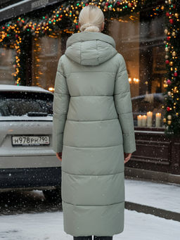 Пальто утепленное стеганное зимнее с капюшоном женское зеленого цвета 9611Z - Mtforce фото 22