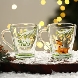 Кружки новогодние стеклянные Тепла и уюта!, 2 шт. по 300 мл - Дорого внимание фото 2