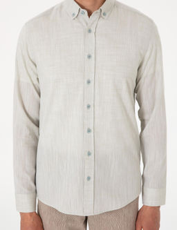 _a_la Keten G_r_n_ml_ Slim Fit Uzun Kollu G_mlek