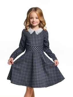Платье в клетку с воротником UD 7331 син/бел клетка