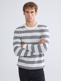 Bisiklet Yaka ?izgili Erkek Triko Kazak