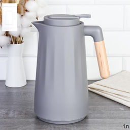 Термос кувшин 1 л с деревянной ручкой Грани / KGR-921 /уп 20/ Серый