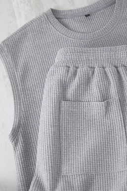 TRENDYOL MAN Gri Regular Fit Etiket Detayl? Atlet Sortlu Orme Pijama Tak?m? TMNSS25PT00028 - Trendyolmilla фото 7