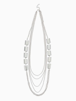 Набор 2 предмета: серьги, бусы Унисон прямоугольники, цвет серебро, 80 см