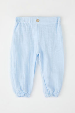 Mavi Erkek Bebek %100 Pamuk Basic Lastikli Muslin Dokuma Pantolon TKDSS25PL00014