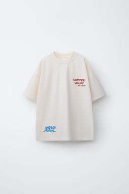 CAMISETA BORDADO Y ESTAMPADO / Blanco roto