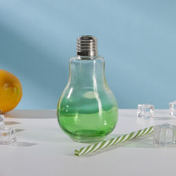 Бокал стеклянный для коктейля Доляна Лампочка, 250 мл, с трубочкой, откручивающаяся крышка, цвет МИКС фото 4