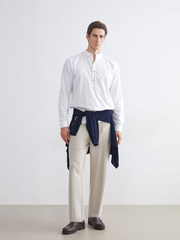 Slim Fit Hakim Yaka Uzun Kollu Poplin Erkek G?mlek