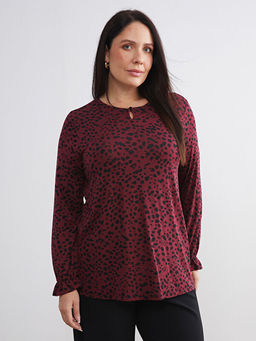 B?y?k Beden Bisiklet Yaka Desenli Bluz