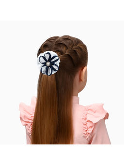 Цена за 6 шт. Бант для волос на резинке «Школьница», горошек и ленточка, d=7 см, сине-белый