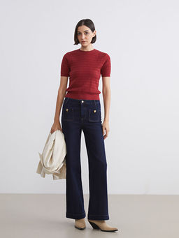 Bisiklet Yaka Kendinden Desenli Kad?n Triko Kazak