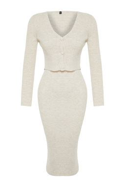 TRENDYOLMILLA Pembe Vucuda Oturan Midi Triko H?rka Elbise Tak?m TWOSS21EL0208 фото 34