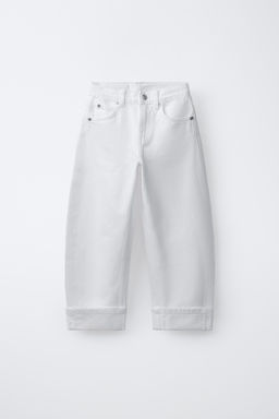 JEANS BARREL BAJO VUELTA / Blanco