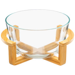 Блюдо для сервировки и запекания "GLASKRAFT" 24*21,5*13 см 2,6 л круглое с бамбуковой подставкой, размер блюда 21,5*21,5*11 см