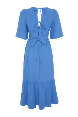 TRENDYOLMILLA Indigo Kusakl? A-Kesim Kruvaze Yaka S?rt Detayl? Midi Dokuma Elbise TWOSS23EL02164  фото 15