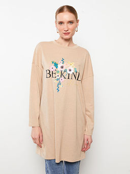 Bisiklet Yaka Bask?l? Uzun Kollu Kad?n Tunik