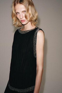 TOP JACQUARD ABALORIOS ZW COLLECTION / Negro