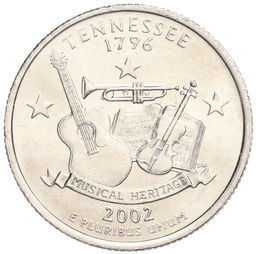 Монета 25 центов (1/4 доллара) 2002 года D США Штаты и территории  Штат Теннеси