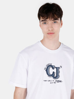 Белая мужская футболка с коротким рукавом обычного кроя с принтом букв