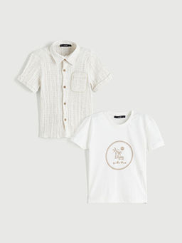 Bask?l? Erkek ?ocuk G?mlek ve Ti??rt 2li